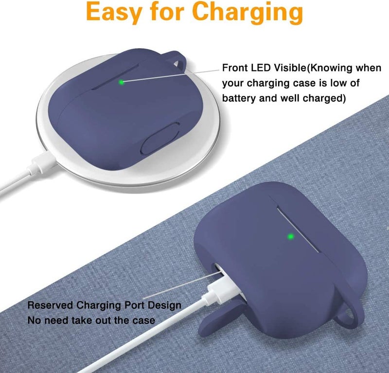 Lerobo Compatible with AirPods Pro 2 Case,Silicone AirPods Pro Case Cover,Waterproof Protective Cover for Airpod Pro Supports Wireless Charging with Carabiner Front LED Visible,Blue Gray - Image 3